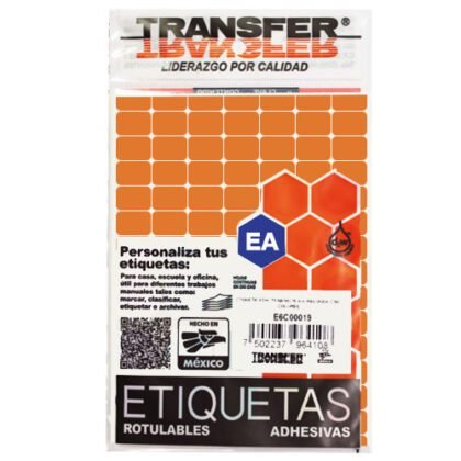 ETIQUETA TRANSFER B NO.1 NARANJA 9X13 CON 1260