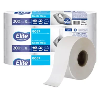 PAPEL HIGIÉNICO BLANCO ELITE, CAJA CON 12ROLLOS JR 200M HJS