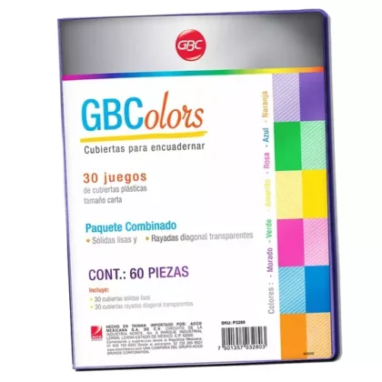 PASTA PARA ENGARGOLAR GBC TAMAÑO CARTA COLORES SURTIDOS