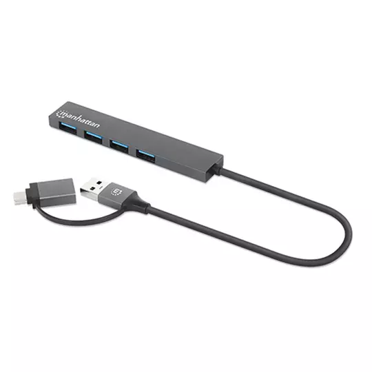 HUB MANHATTAN CON CONECTOR DE USB-A A USB-C CON 4 PUERTOS USB A 3.2