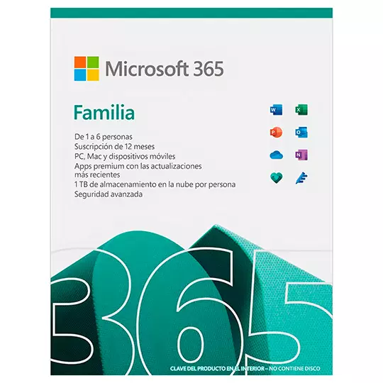 MICROSOFT OFFICE 365 FAMILY DE 1 A 6 PERSONAS VIGENCIA 1 AÑO WINDOWS 10, 11, MACOS, IOS Y ANDROID 6 USUARIOS