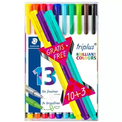 ROTULADOR STAEDTLER TRIPLUS FINE LINER COLORES, ESTUCHE DE 10 + 3 PIEZAS
