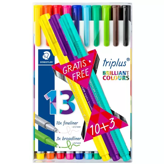 ROTULADOR STAEDTLER TRIPLUS FINE LINER COLORES, ESTUCHE DE 10 + 3 PIEZAS