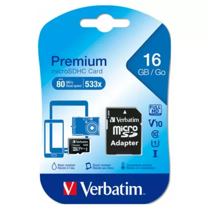 MICROSD VERBATIM 16GB CLASE 10 CON ADAPTADOR