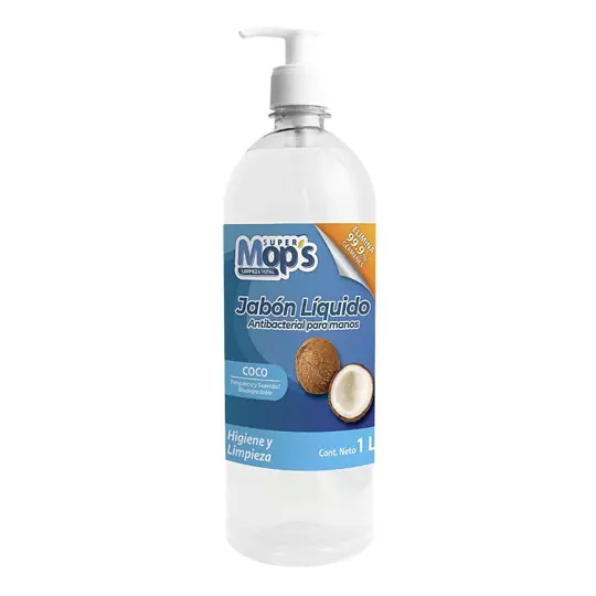 JABÓN PARA MANOS SUPER MOPS ANTIBACTERIAL AROMA COCO 1 LT