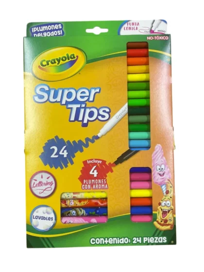 PLUMONES SUPER TIPS CRAYOLA CON 20 + 4 PLUMONES CON AROMA