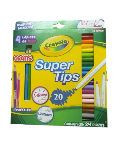 PLUMONES SUPER TIPS CRAYOLA 20 + 4 LAPICES DE COLORES