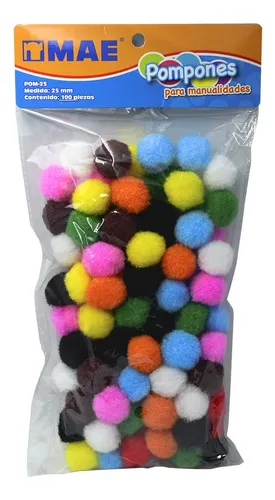 POMPONES DE COLORES MAE 25MM CON 100PZ