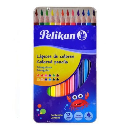 COLORES PELIKAN TRIANGULARES CON ESTUCHE METALICO 12 PZS